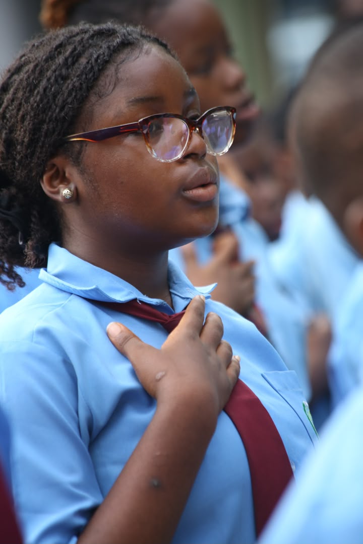 Pupil at morning assembly